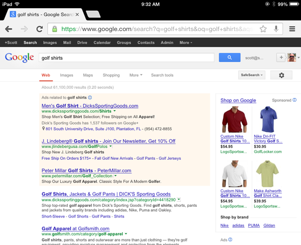 Google desktop search results