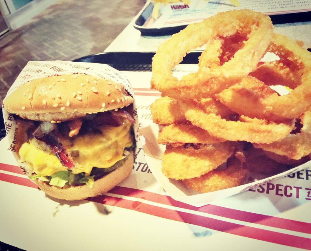 Double Cheeseburger and Onion Rings from Habit Burger Grill in Delray Beach