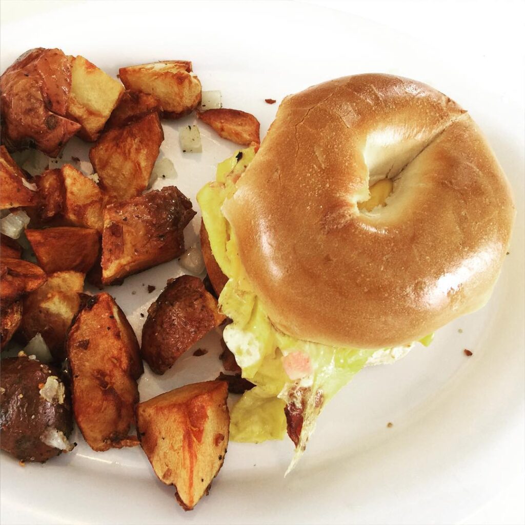 Breakfast bagel sandwich from Benny's on the Beach in Lake Worth