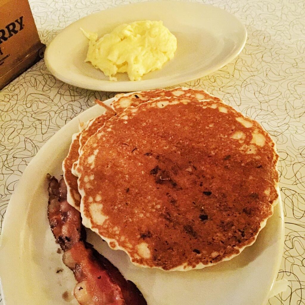 Hotcakes, scrambled eggs and bacon from Howley's in West Palm Beach