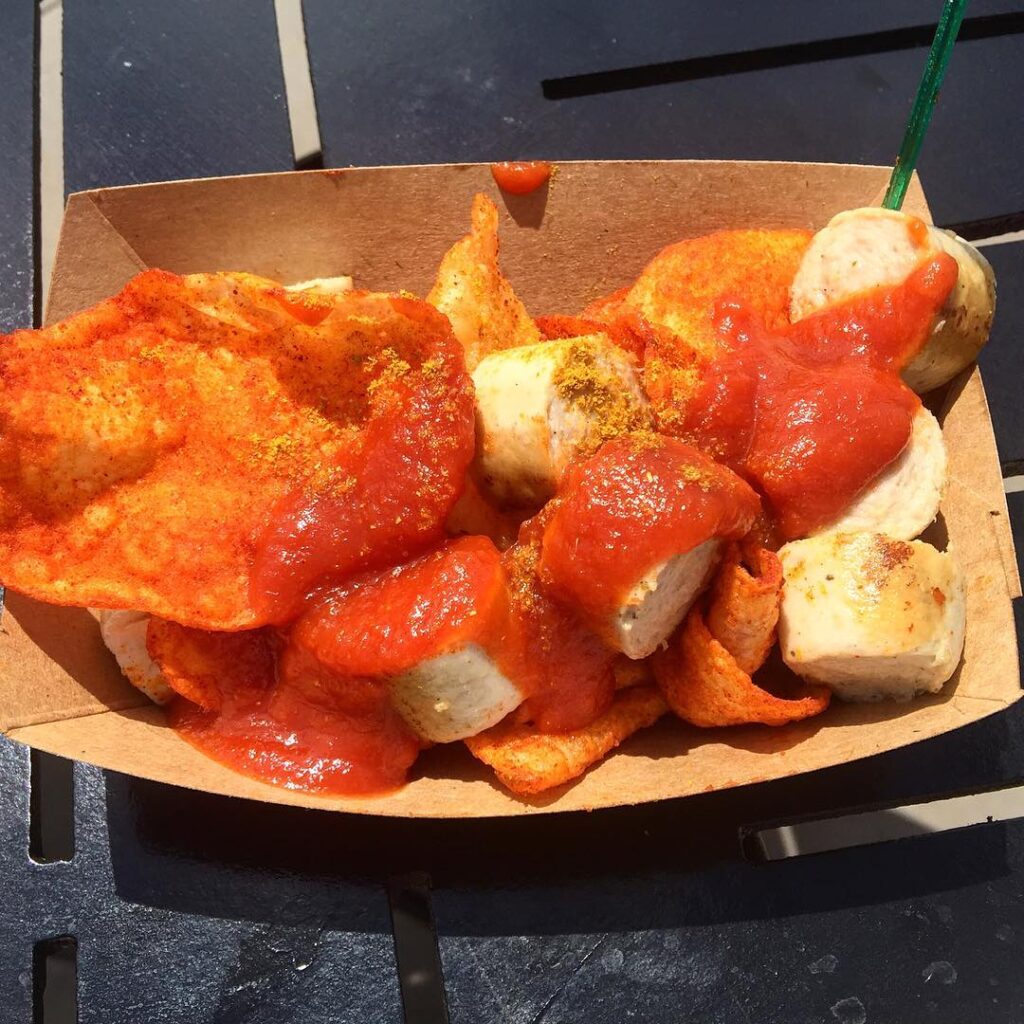 Roasted Bratwurst with Curry Ketchup and Paprika-spiced Chips from the International Flower & Garden Festival at Epcot