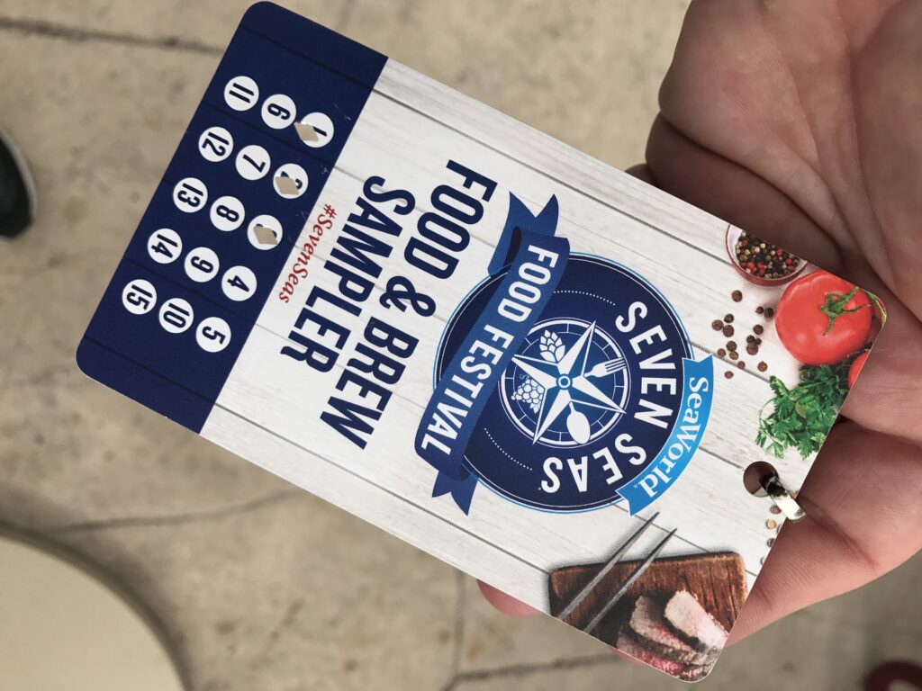 Grab a 10 or 15 item Food & Brew Sampler Lanyard at the Seven Seas Food Festival at SeaWorld in Orlando to save a couple bucks!