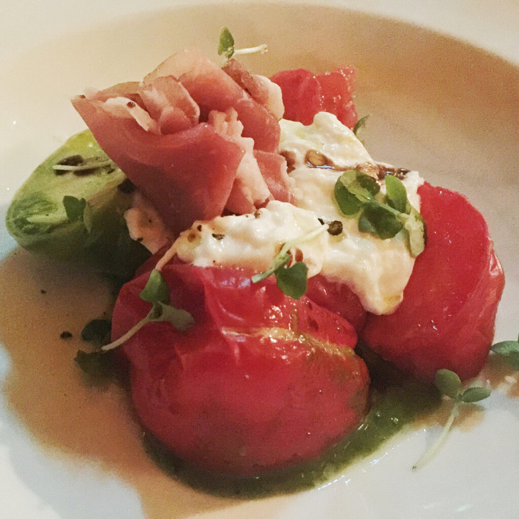 Prosciutto, Burrata and Tomato Salad  from Steakhouse 55 inside the Disneyland Hotel in Anaheim, CA