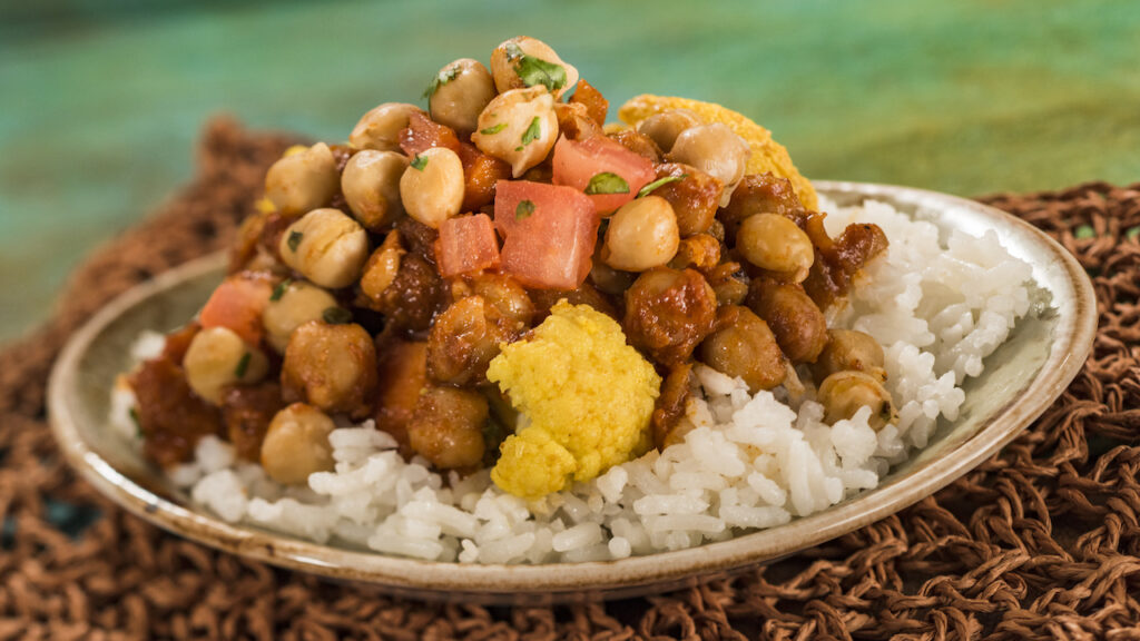 Madras Red Curry with Roasted Cauliflower, Baby Carrots, Chickpeas, and Basmati Rice (vegetarian and gluten friendly) from the Epcot International Food & Wine Fesitval