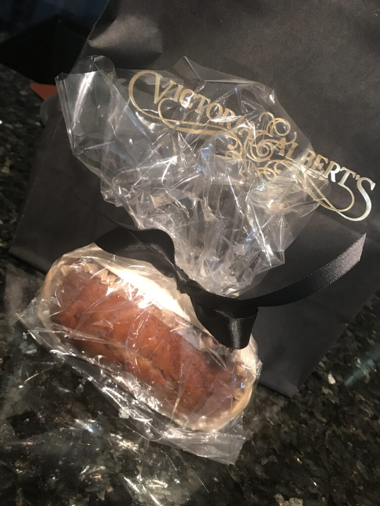 A parting gift! Orange-Date Nut bread to take home from Victoria & Albert's inside Disney's Grand Floridian in Orlando