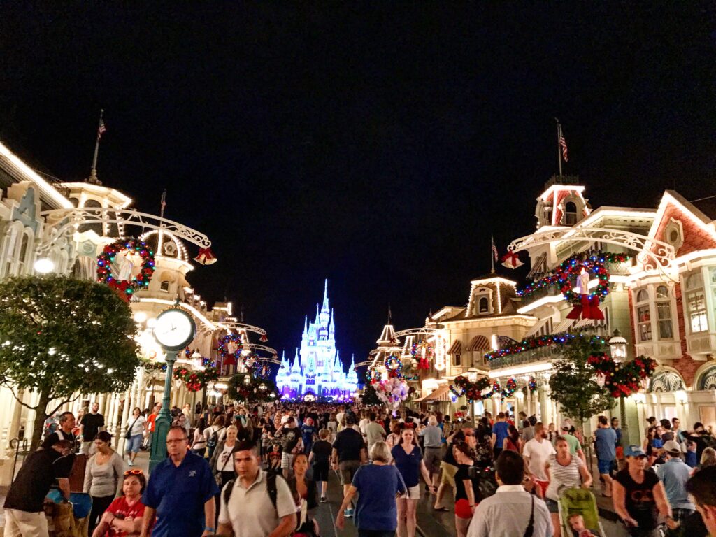 Main Street USA all decked out for Christmas at Disney's Magic Kingdom