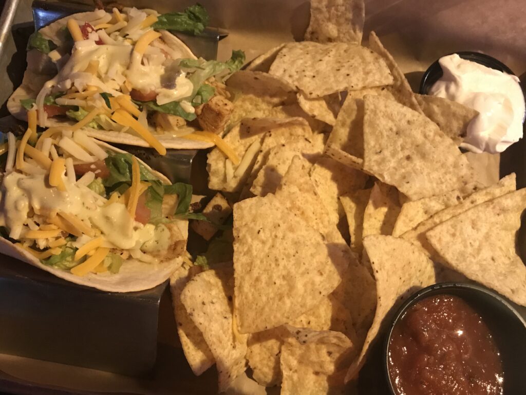 Tacos, chips and salsa from The Brass Tap in Boynton Beach