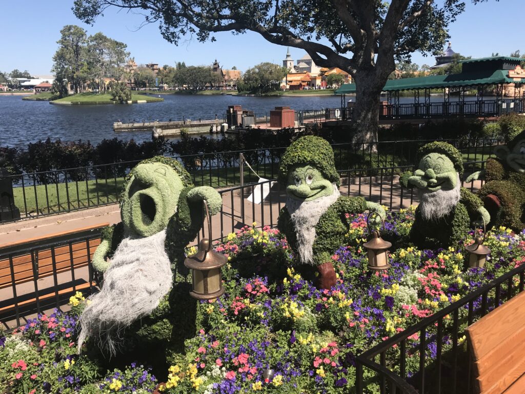 Snow White and the Seven Dwarfs topiaries at the Epcot International Flower & Garden Festival