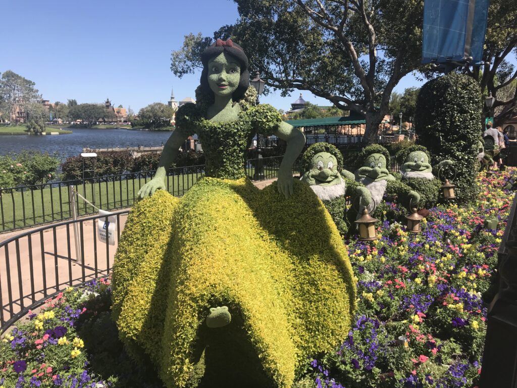 Snow White and the Seven Dwarfs topiaries at the Epcot International Flower & Garden Festival