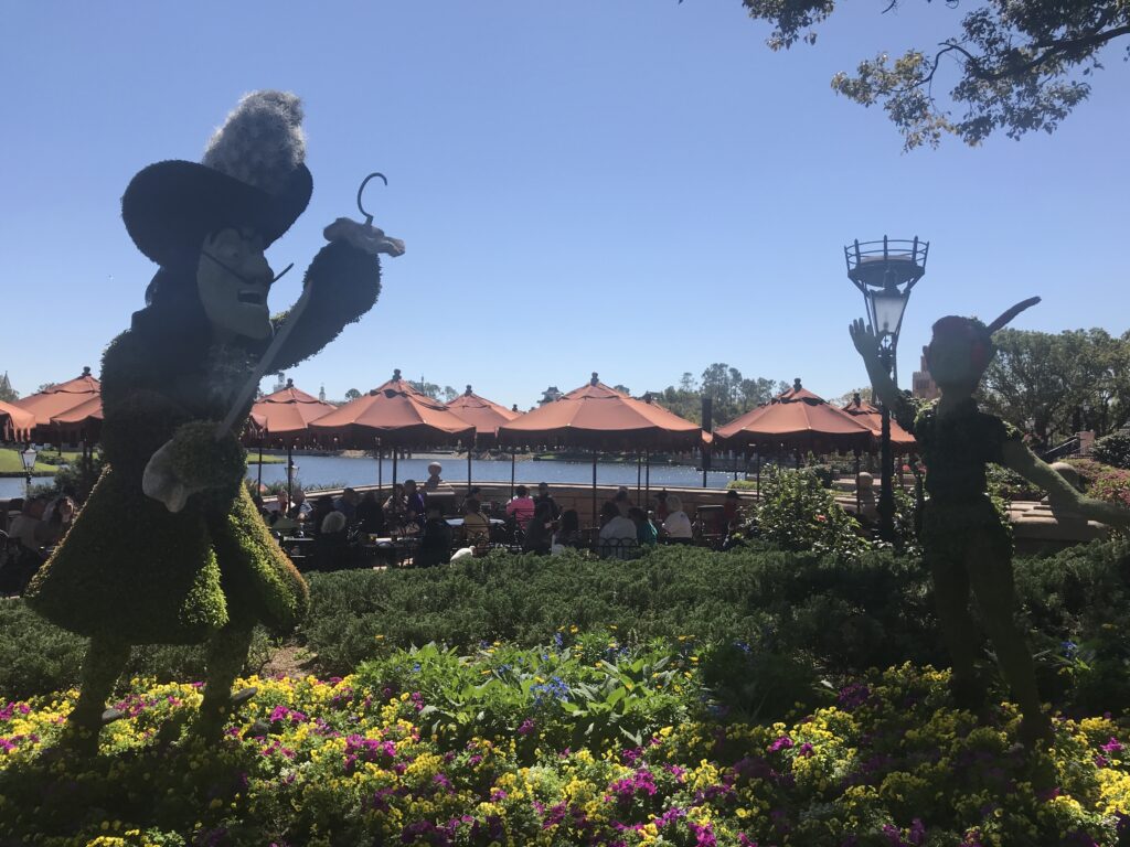 Peter Pan and Captain Hook topiaries at the 2018 Epcot International Flower & Garden Festival