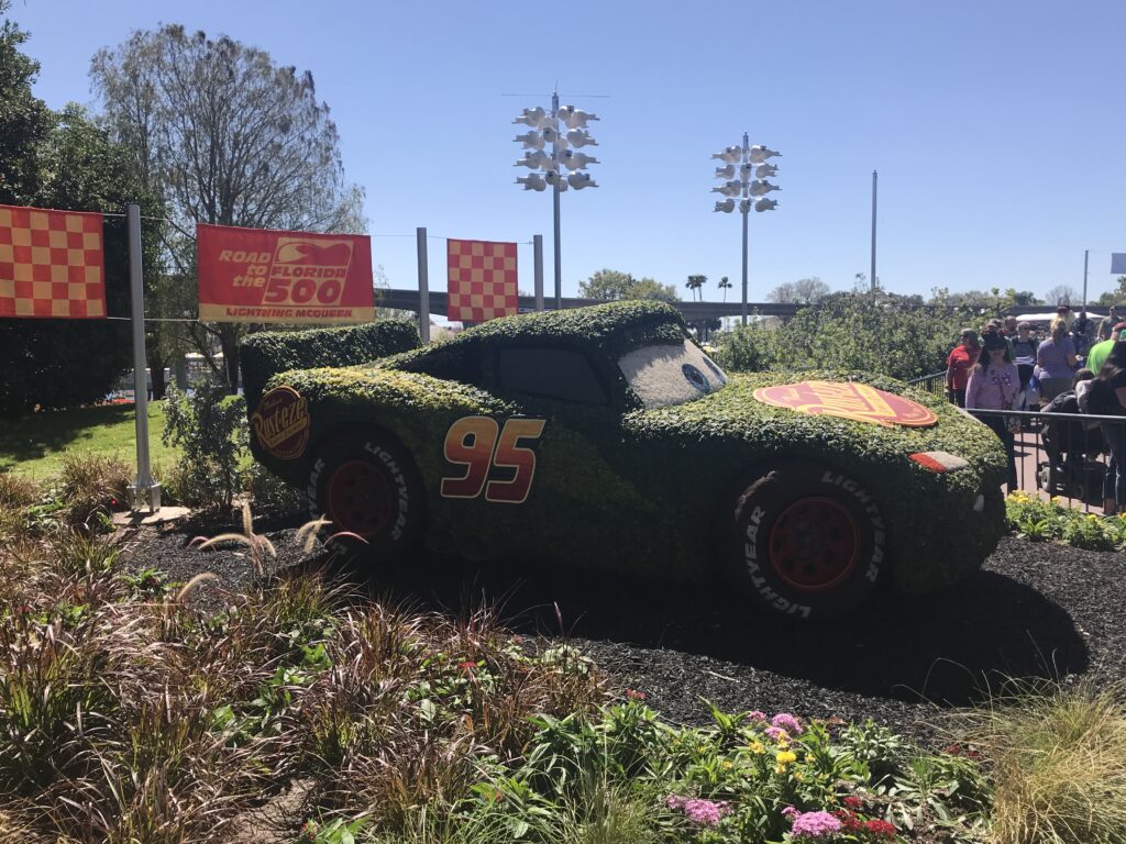 Lightning McQueen topiary at the 2018 Epcot International Flower & Garden Festival