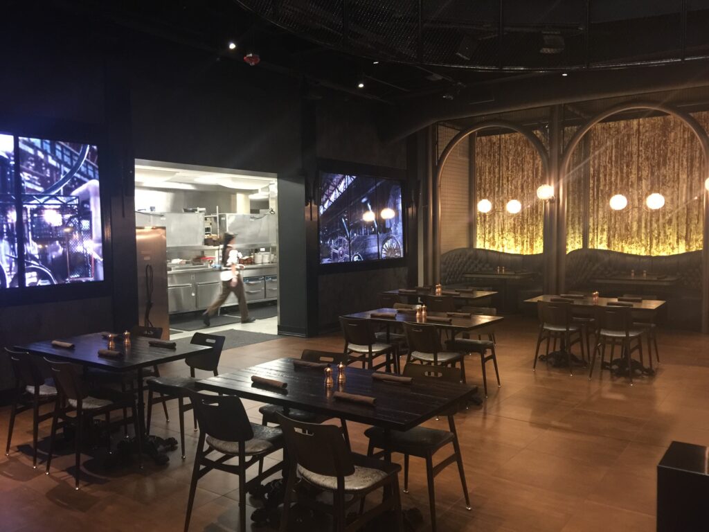 The dining room at the Toothsome Chocolate Emporium and Dessert Foundry at Universal Studios Orlando