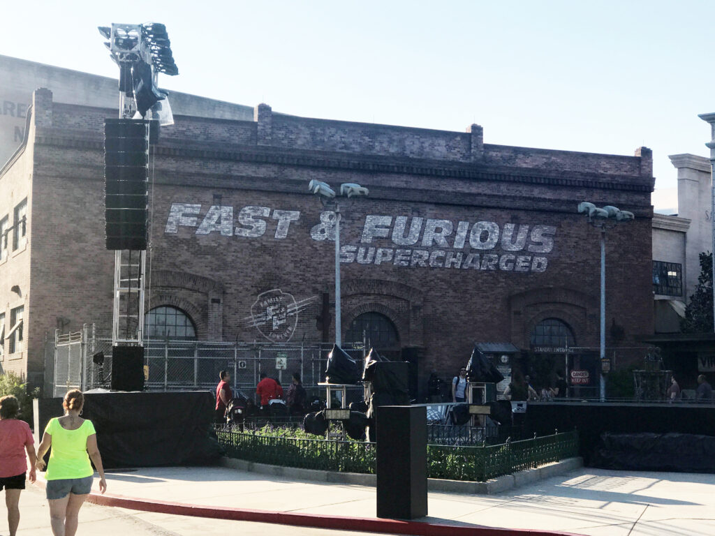 The showbuilding for Fast & Furious Supercharged at Universal Studios Orlando