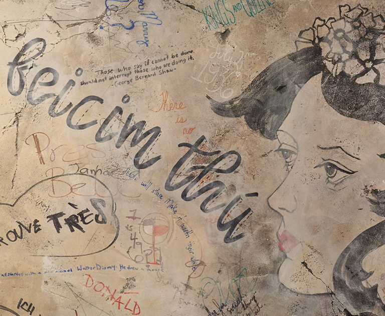 Some of the graffiti lined walls in Enzo's Hideaway at Disney Springs. Photo credit: Patina Restaurant Group