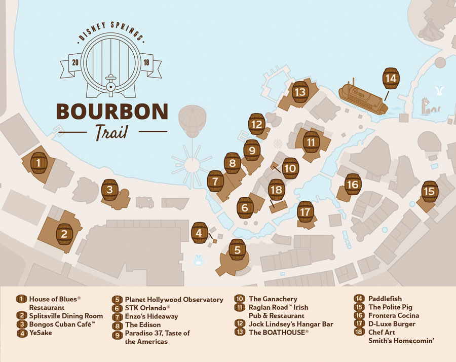 The Disney Springs Bourbon Trail Map.