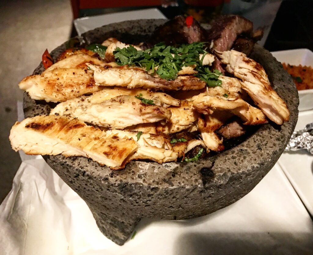 Chicken, steak and shrimp molcajete from Mesa 21 in Orlando