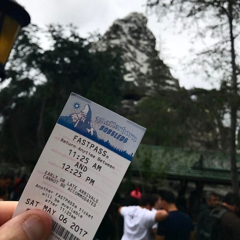 Paper FastPass for Matterhorn Bobsleds at Disneyland in California