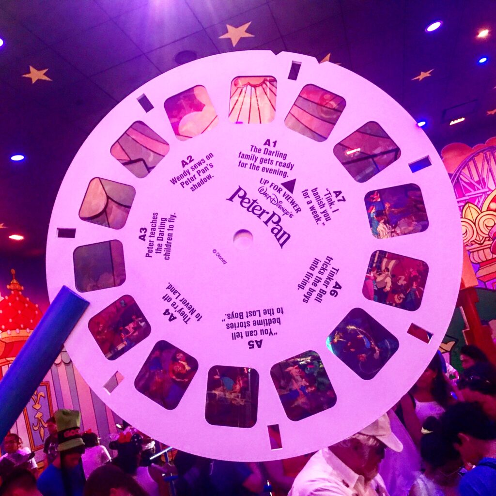 A View Master slide is part of the theming inside the queue of Toy Story Mania in Toy Story Land at Disney's Hollywood Studios