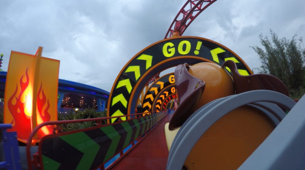 Slinky Dog in position for the roller coaster's signature launch