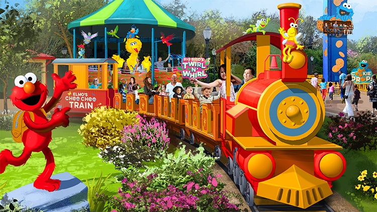 Artist rendering of Elmo's Choo Choo one of the attractions inside Sesame Street opening March 27, 2019 at SeaWorld, Orlando. Photo credit: SeaWorld Parks & Entertainment
